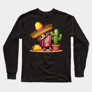 Funny Dabbing Mexican Poncho Sombrero Cinco de Mayo girl boy Long Sleeve T-Shirt
